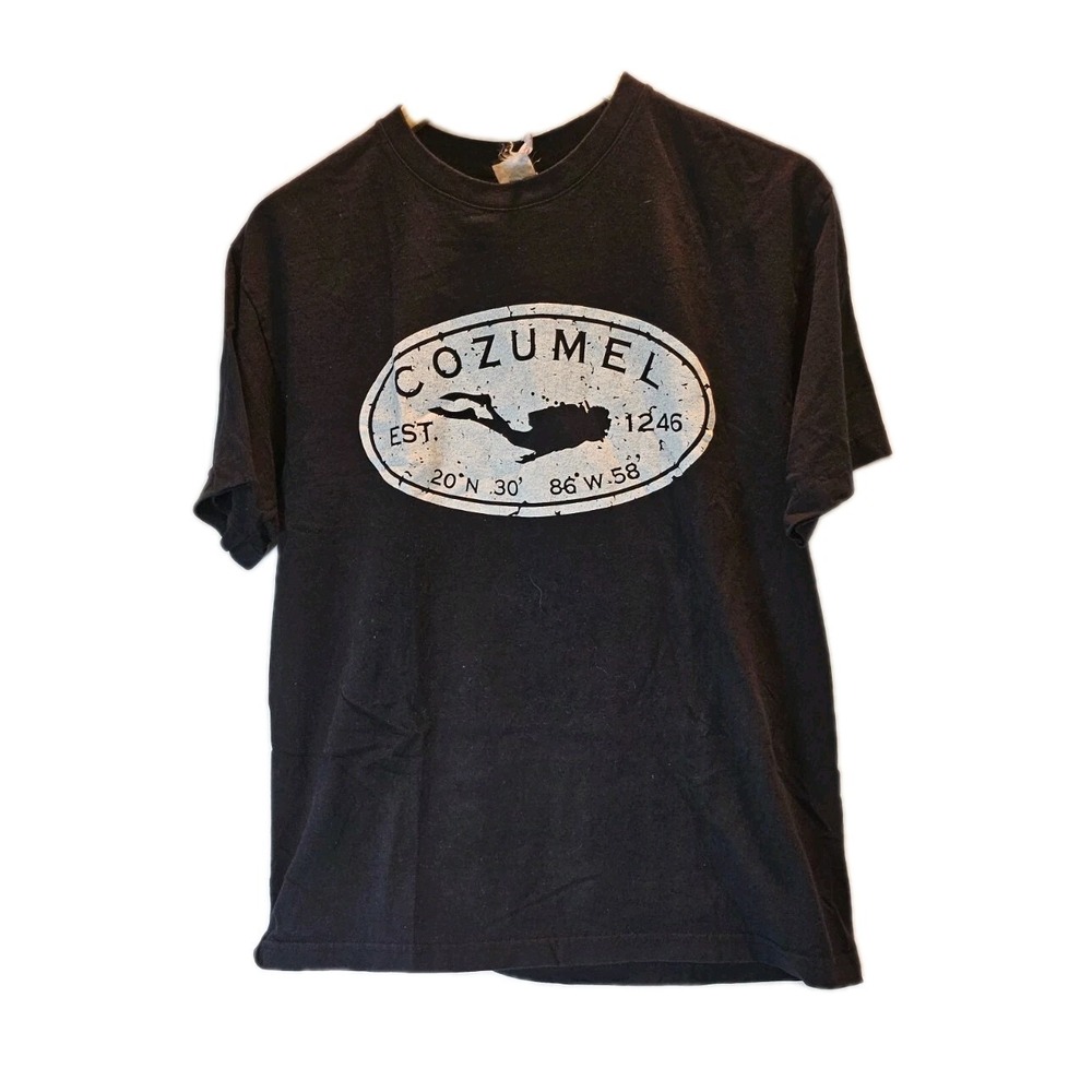 Cozumel Black Graphic T-Shirt Mens Large Scuba Diving Travel 1-00036